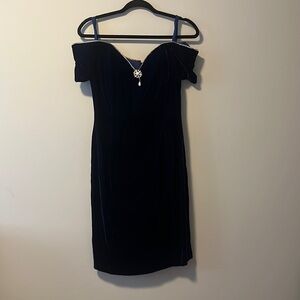 navy blue velvet off the shoulder royal dress